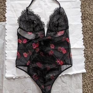Victoria's secret Black Floral Lace Bodysuit Large